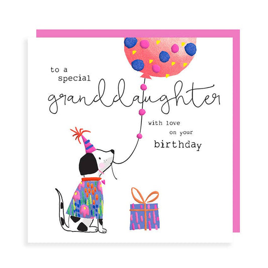 Happy Birthday - Special Granddaughter - Dog with Balloon