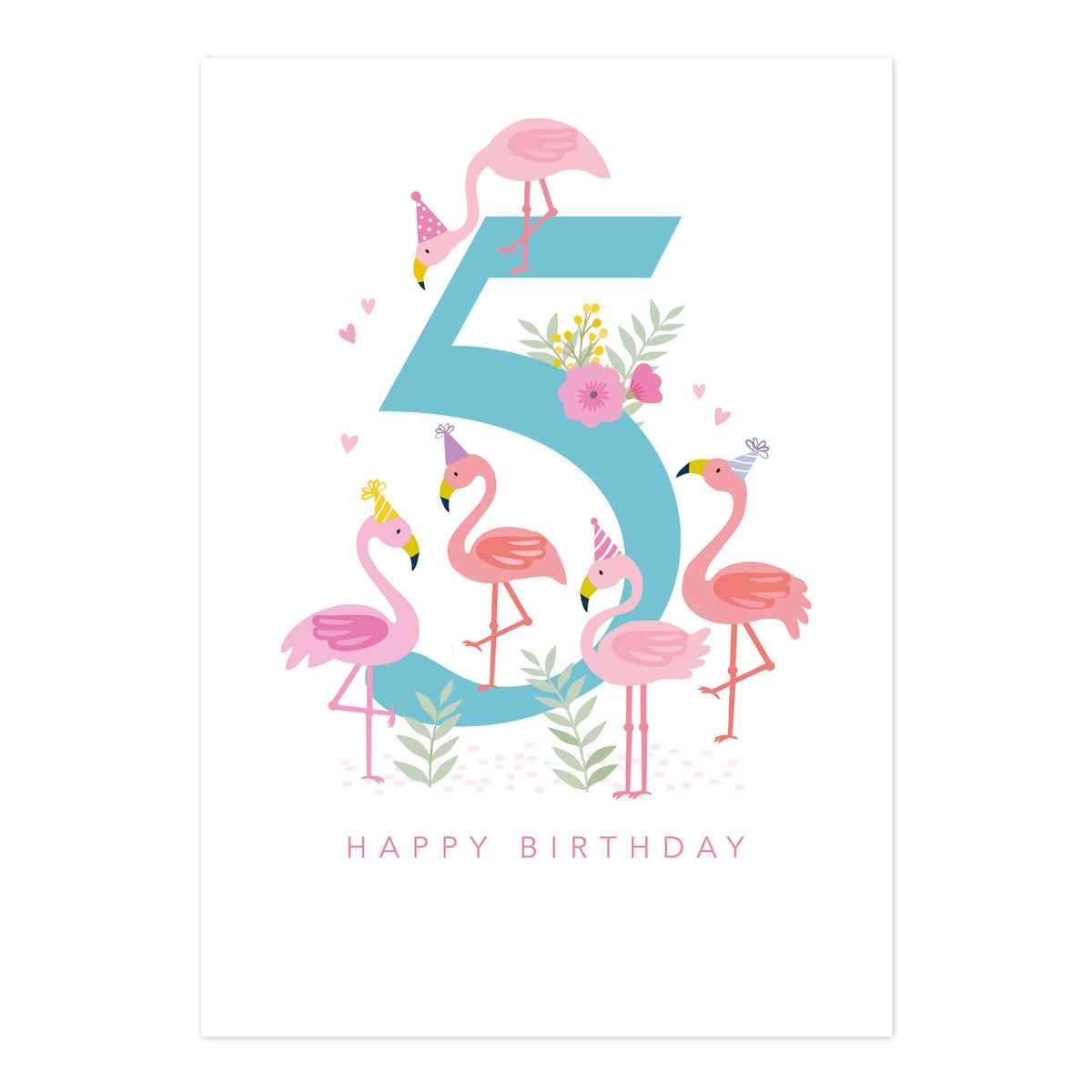 Happy Birthday Card | Age 5 Flamingo Card / Birthday Girl