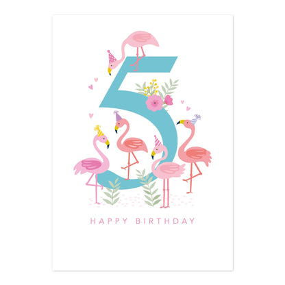 Happy Birthday Card | Age 5 Flamingo Card / Birthday Girl