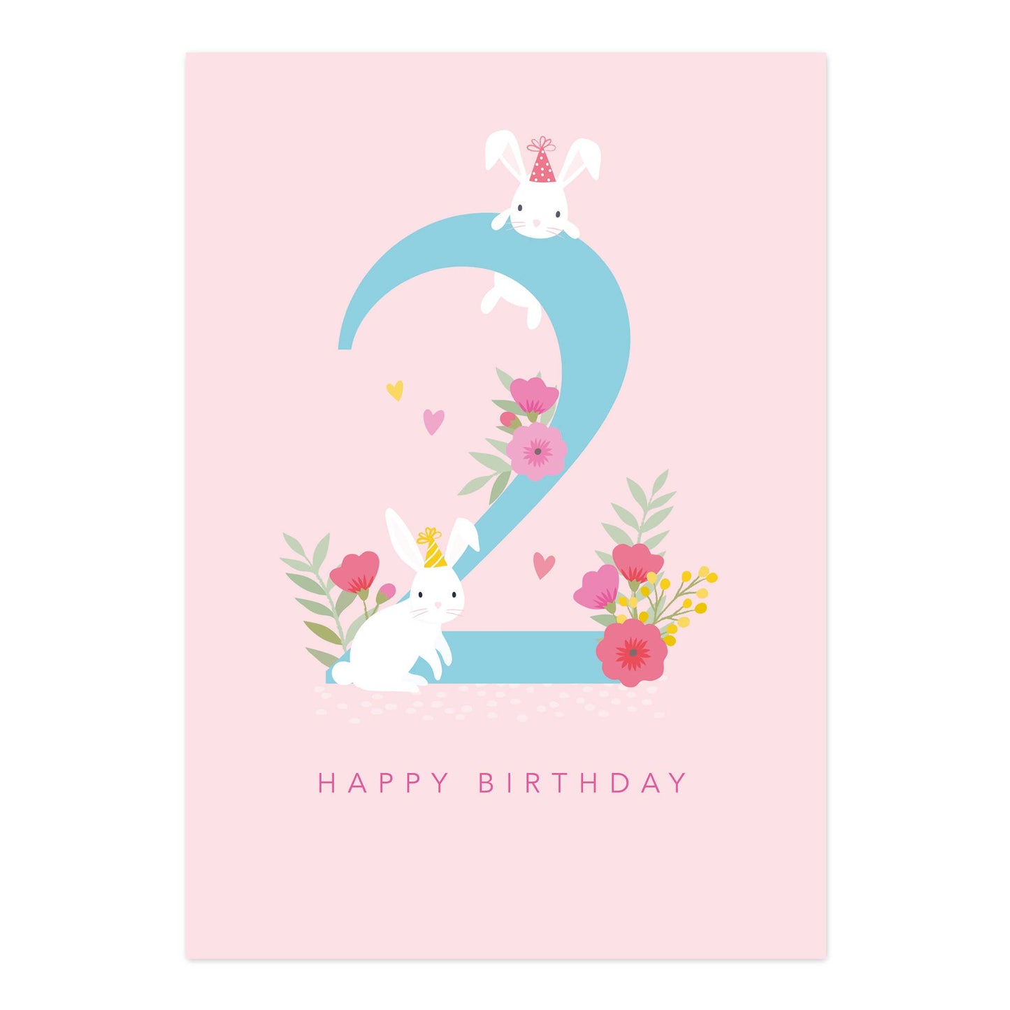 Happy Birthday Card | Age 2 Rabbit Card | Baby Girl
