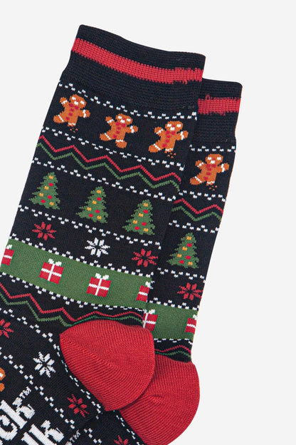 Men's Bamboo Socks - Black/Khaki, Gingerbread Fair Isle