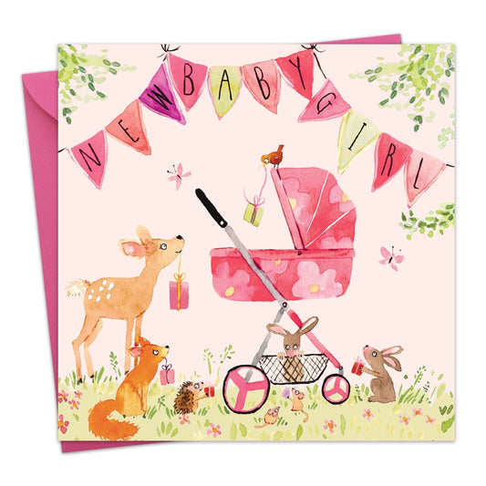 New Baby Girl Card Woodland