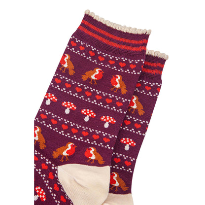 Women's Bamboo Socks - Berry/Cream, Robin Fair Isle