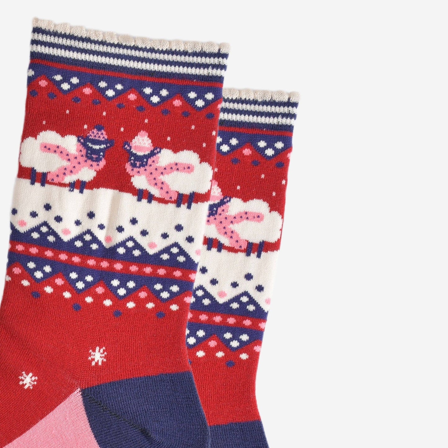 Women's Bamboo Socks - Red/Navy Blue, Sheep Fair Isle