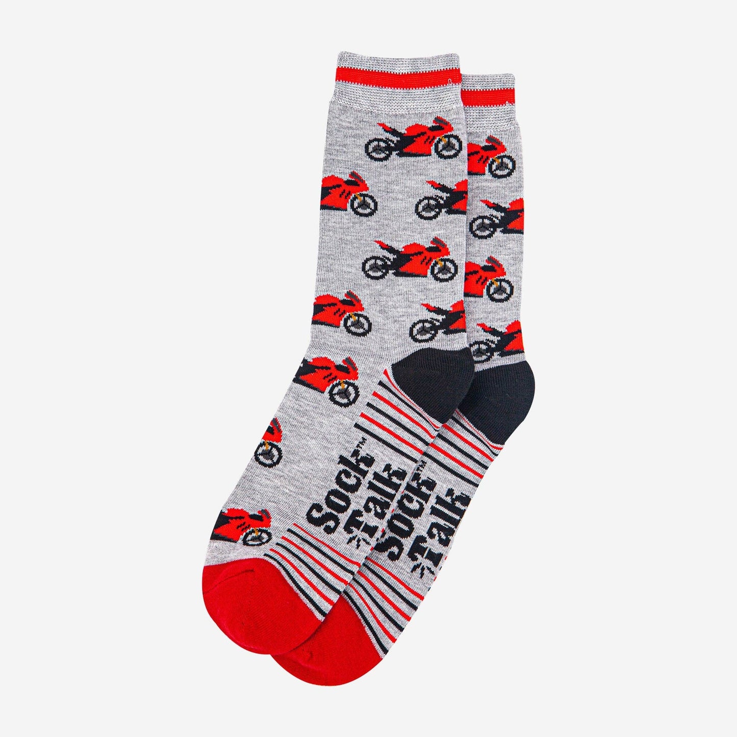 Men's Bamboo Socks - Light Grey/Red, Motorbikes