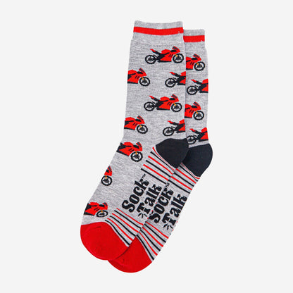 Men's Bamboo Socks - Light Grey/Red, Motorbikes