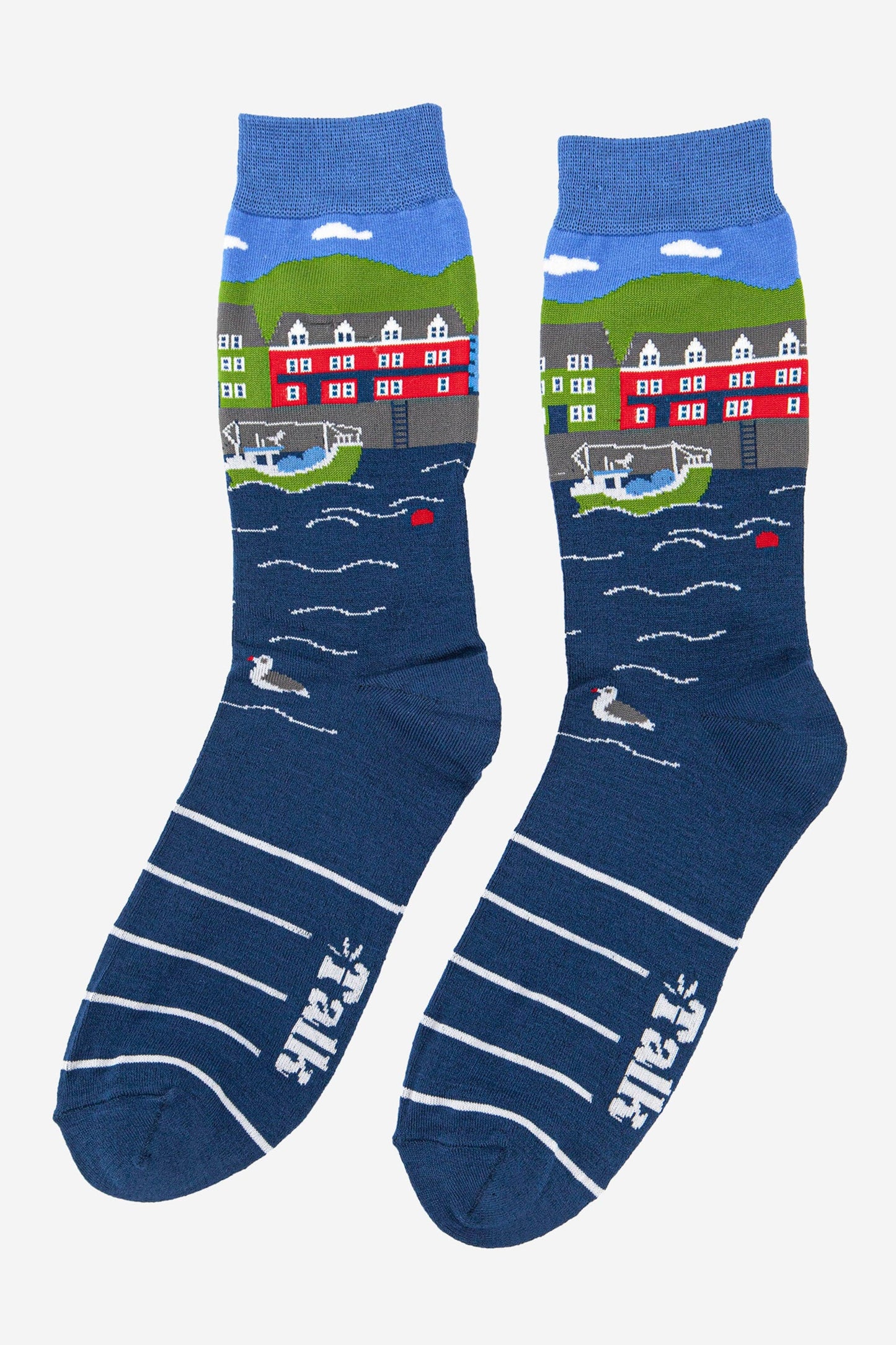 Men's Fishing Village Scene Bamboo Socks