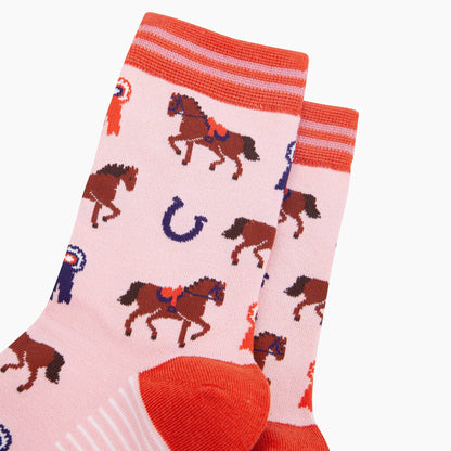 Horse Riding Bamboo Socks in Pink