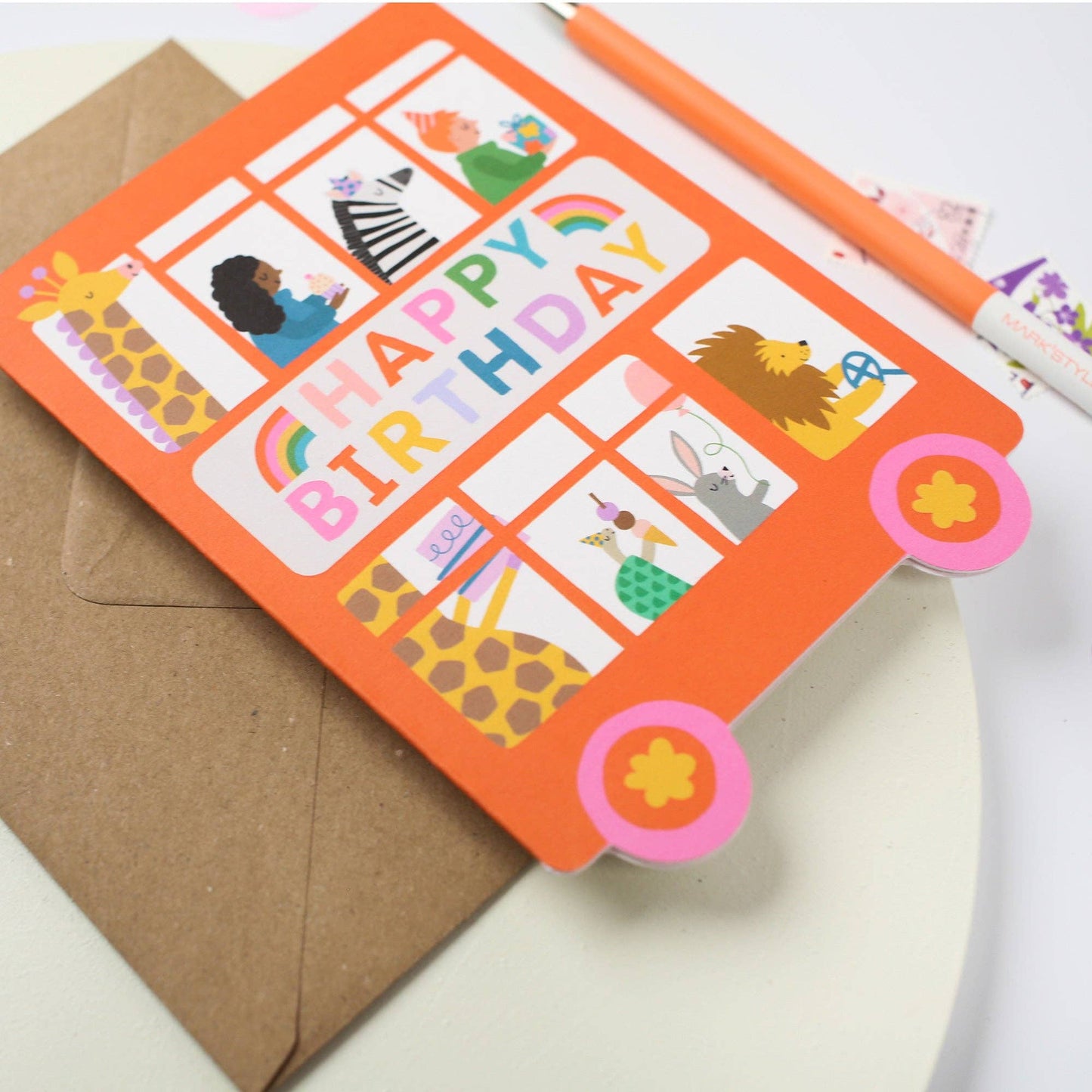 Playful Double Decker Bus Birthday Card for Children