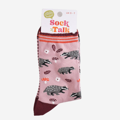 Women's Bamboo Socks - Pink/Burgundy, Badger Woodland