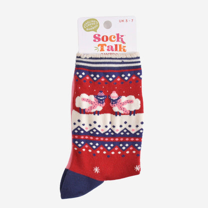 Women's Bamboo Socks - Red/Navy Blue, Sheep Fair Isle