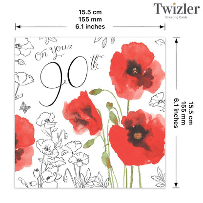 90th Birthday Card Poppies