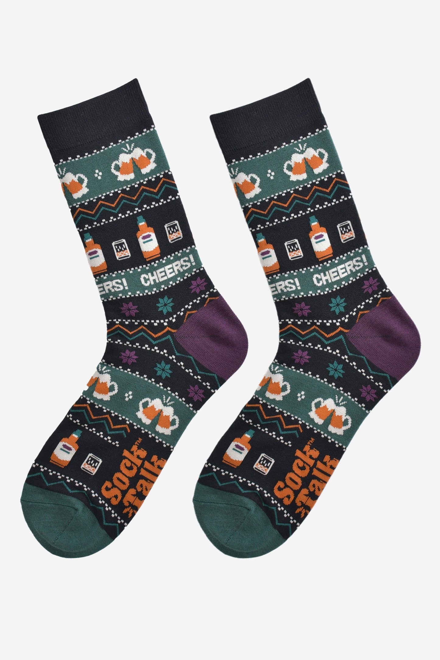 Men's Bamboo Socks - Black/Green, Party Drinks Fair Isle