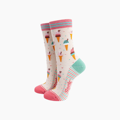 Ice Cream Cone Bamboo Socks in Cream