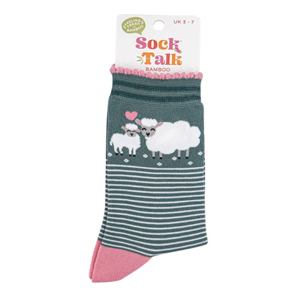 Women's Bamboo Socks - Green/Pink, Lambs