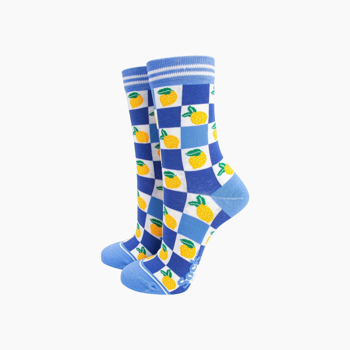 Lemon Checkerboard Bamboo Socks in Blue