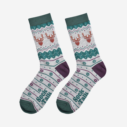 Men's Bamboo Socks - Grey/Green, Stag Fair Isle