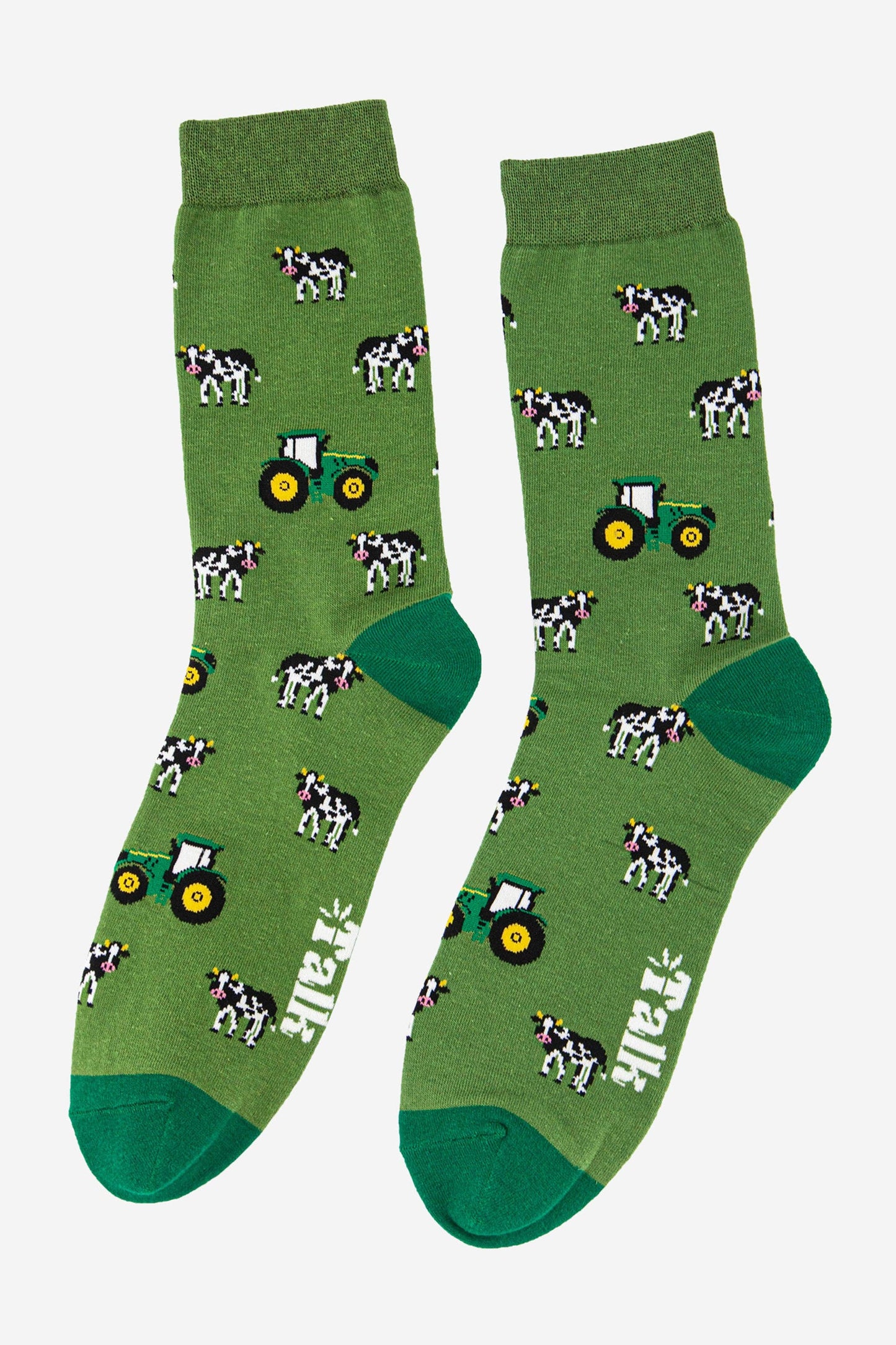 Men's Green Tractor and Cow Print Bamboo Socks