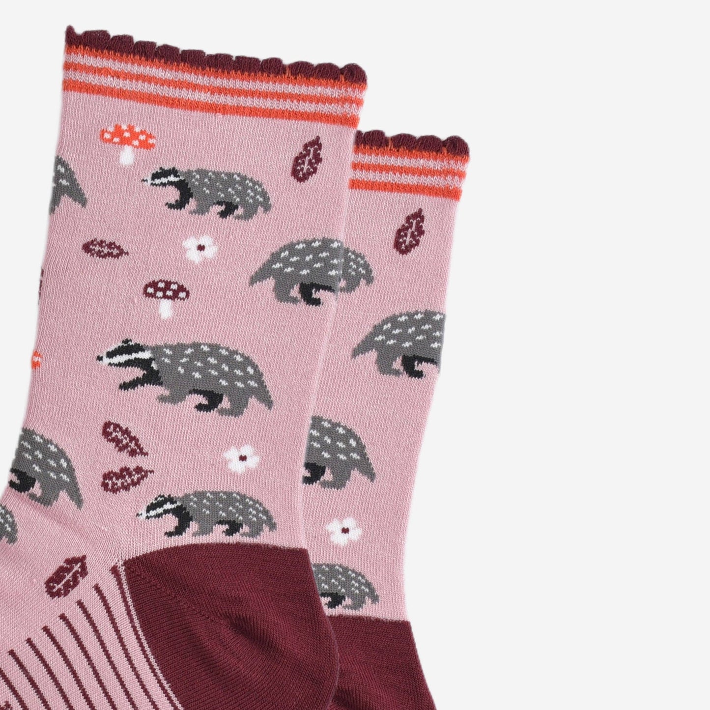 Women's Bamboo Socks - Pink/Burgundy, Badger Woodland