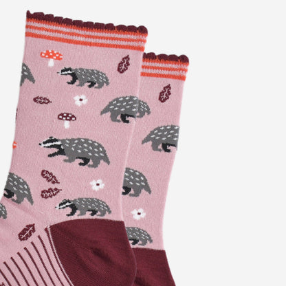 Women's Bamboo Socks - Pink/Burgundy, Badger Woodland