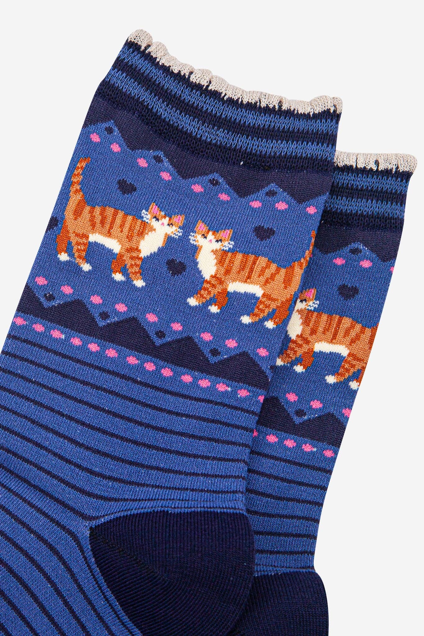 Women's Bamboo Socks - Denim Blue/Navy Blue, Ginger Cats