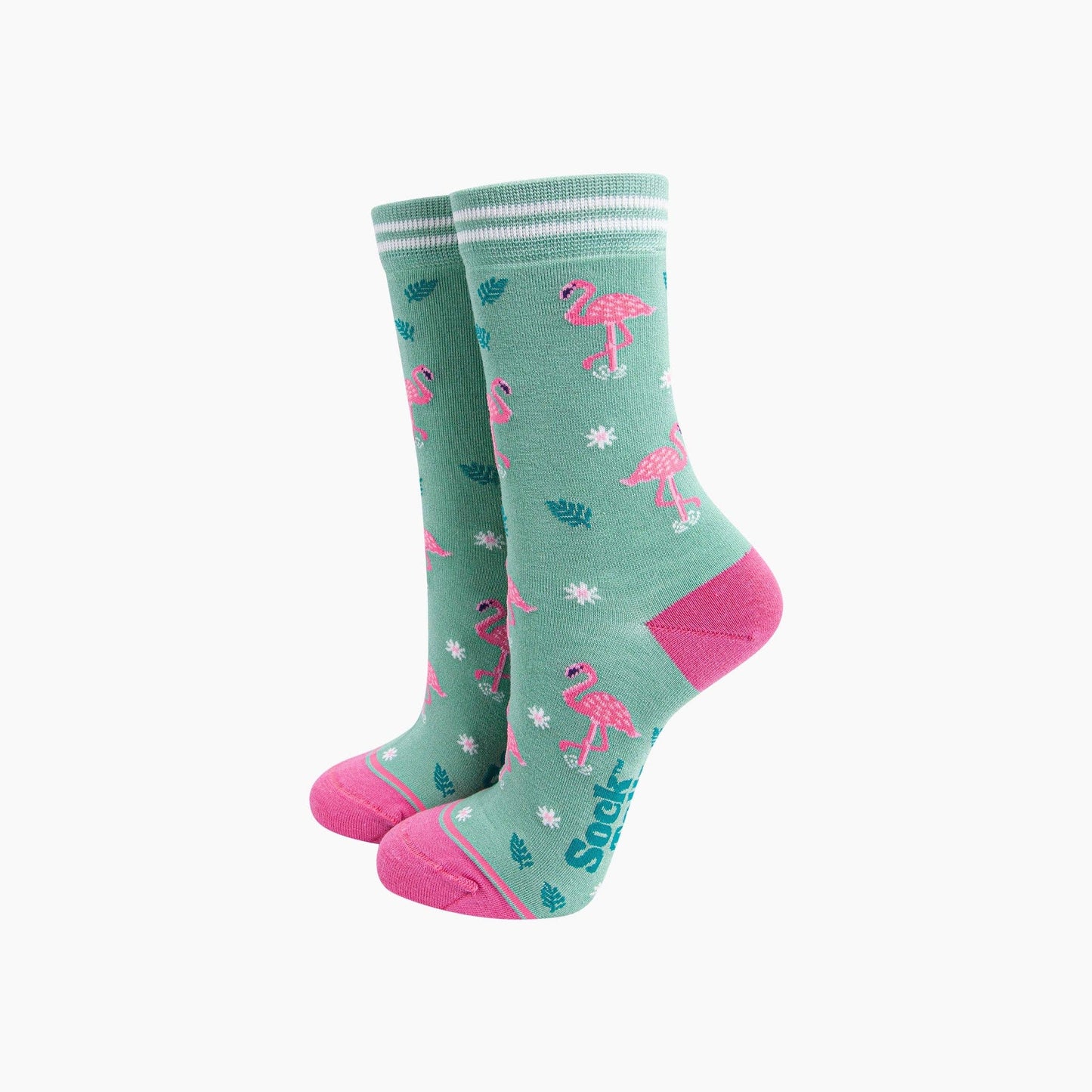 Standing Flamingos Bamboo Socks in Green