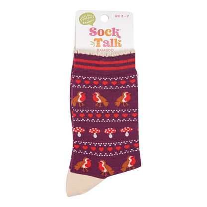 Women's Bamboo Socks - Berry/Cream, Robin Fair Isle