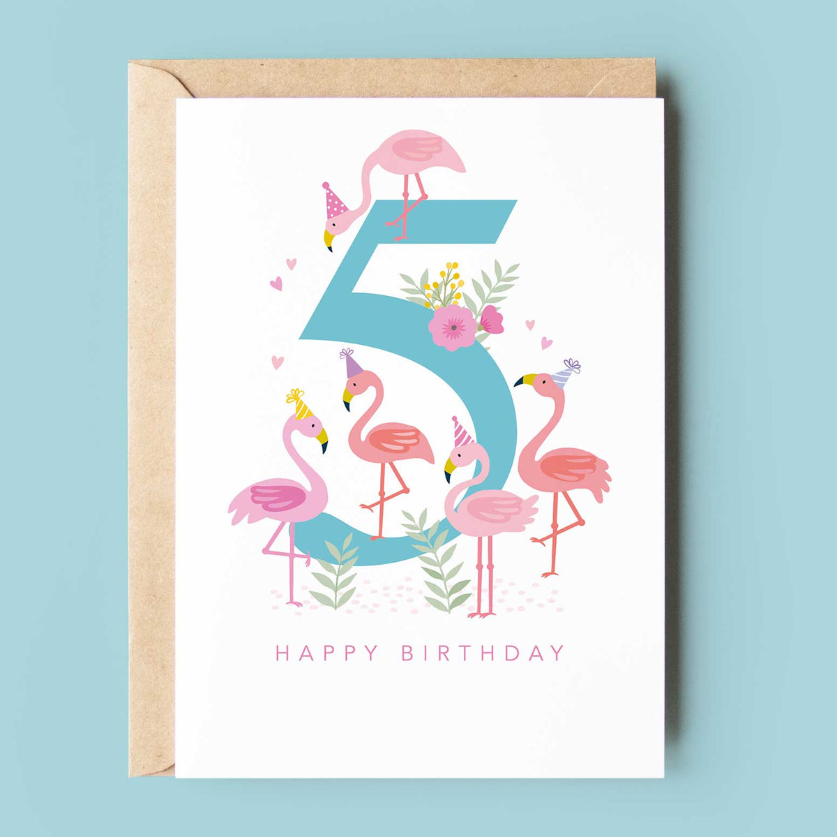 Happy Birthday Card | Age 5 Flamingo Card / Birthday Girl