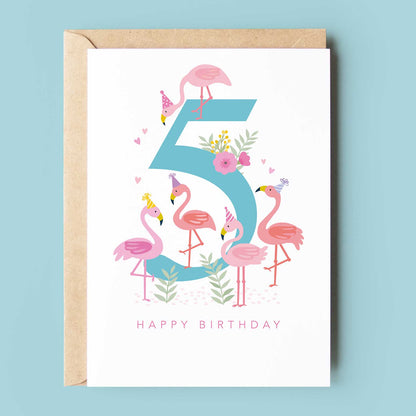 Happy Birthday Card | Age 5 Flamingo Card / Birthday Girl
