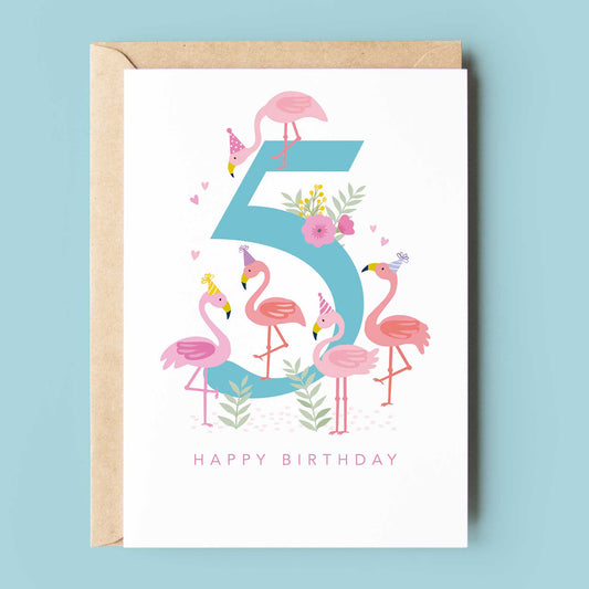 Happy Birthday Card | Age 5 Flamingo Card / Birthday Girl