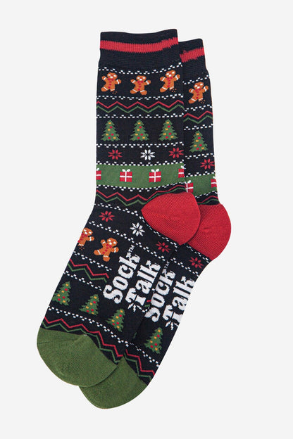Men's Bamboo Socks - Black/Khaki, Gingerbread Fair Isle