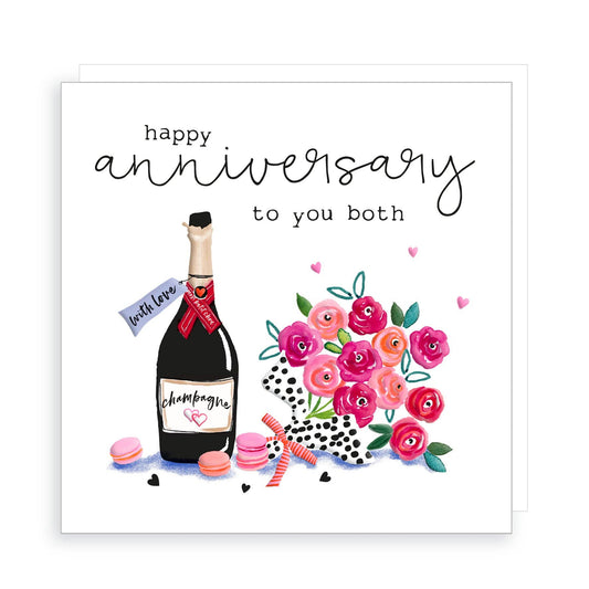 Happy Anniversary to you Both - Champagne and Flowers