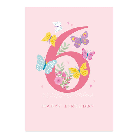 Happy Birthday Card | Age 6 Butterflies Card