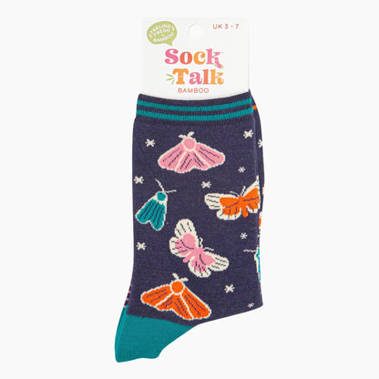 Women's Bamboo Socks - Navy, Moths and Stars