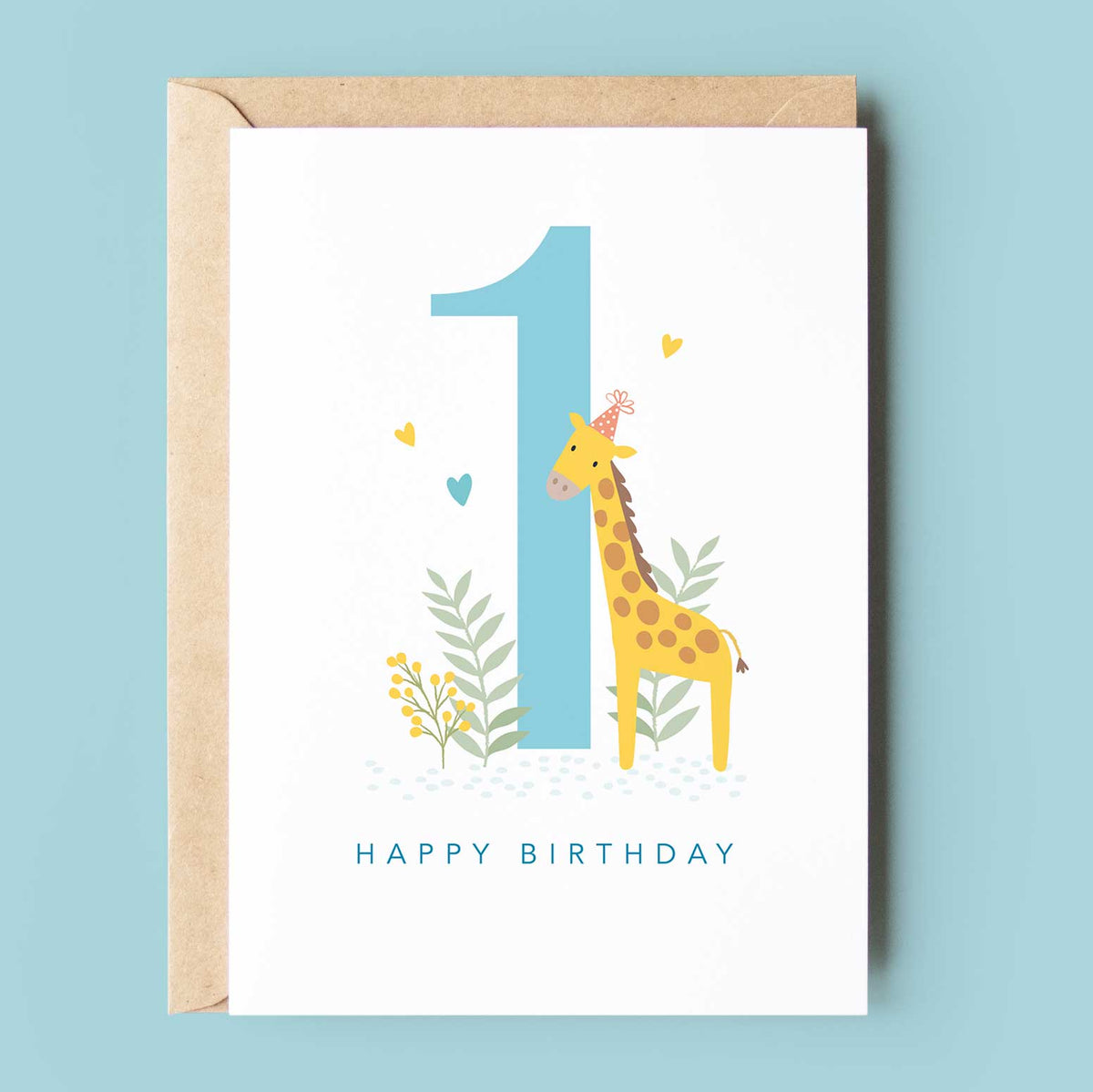 Happy Birthday Card | Age 1 Giraffe Card | Baby Boy