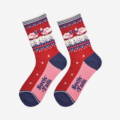 Women's Bamboo Socks - Red/Navy Blue, Sheep Fair Isle