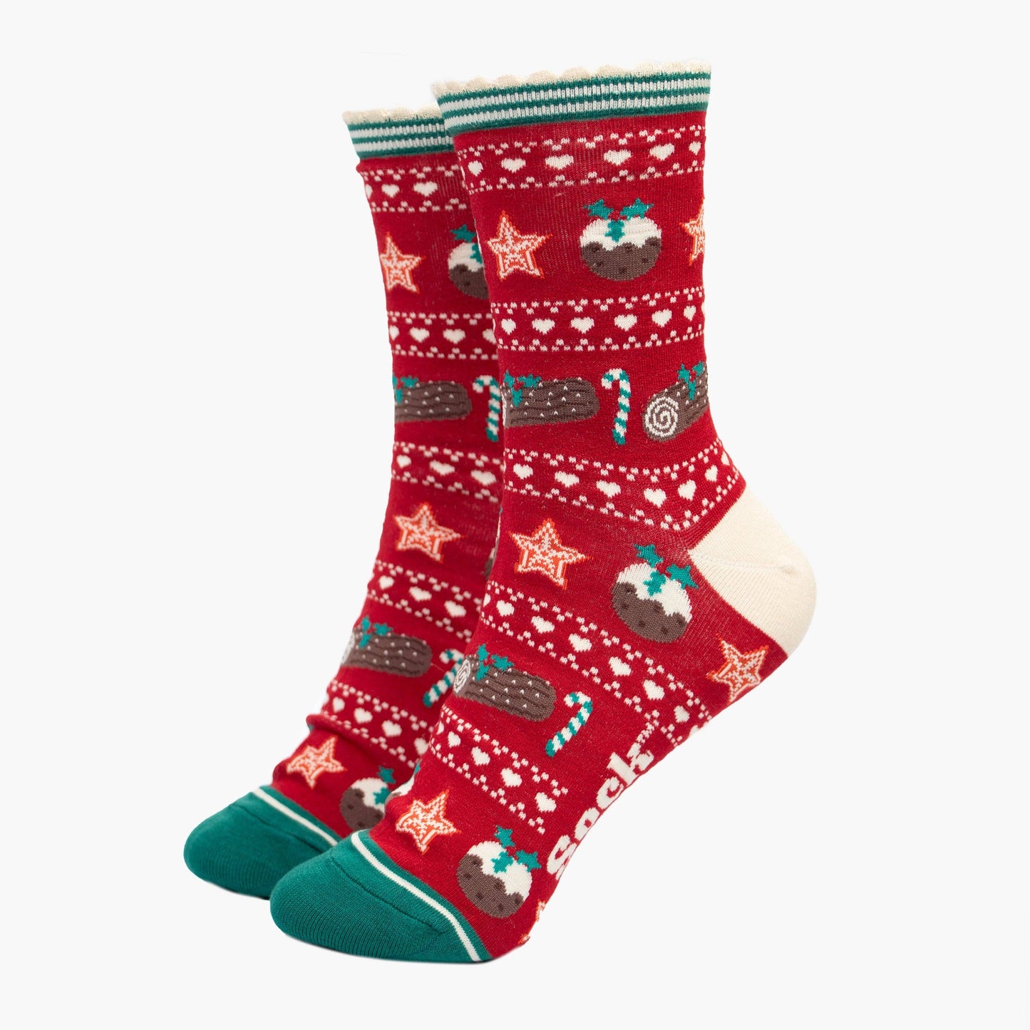 Women's Bamboo Socks - Red/Green, Christmas Pudding