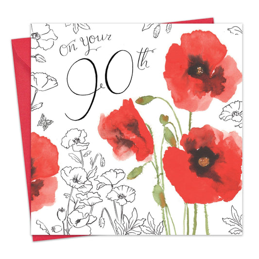 90th Birthday Card Poppies