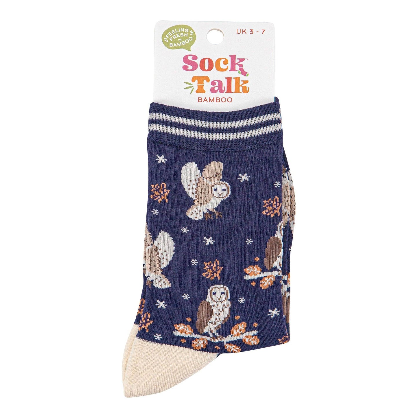 Women's Bamboo Socks - Navy Blue/Cream, Barn Owls