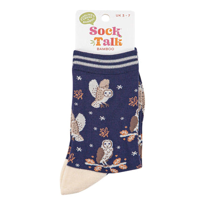Women's Bamboo Socks - Navy Blue/Cream, Barn Owls