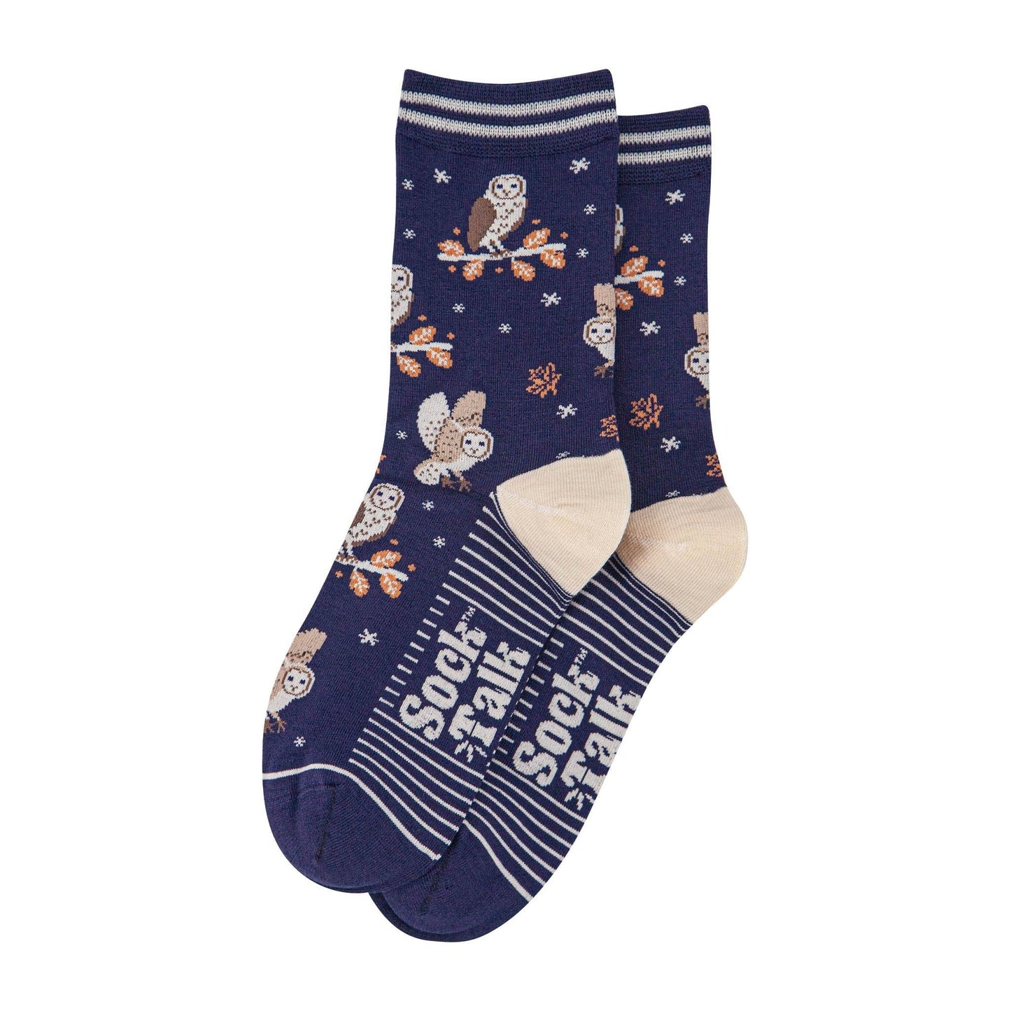 Women's Bamboo Socks - Navy Blue/Cream, Barn Owls