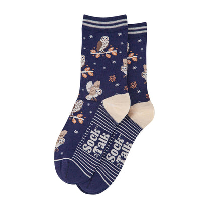 Women's Bamboo Socks - Navy Blue/Cream, Barn Owls