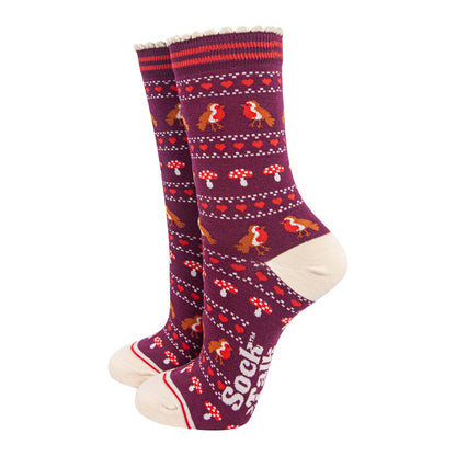 Women's Bamboo Socks - Berry/Cream, Robin Fair Isle