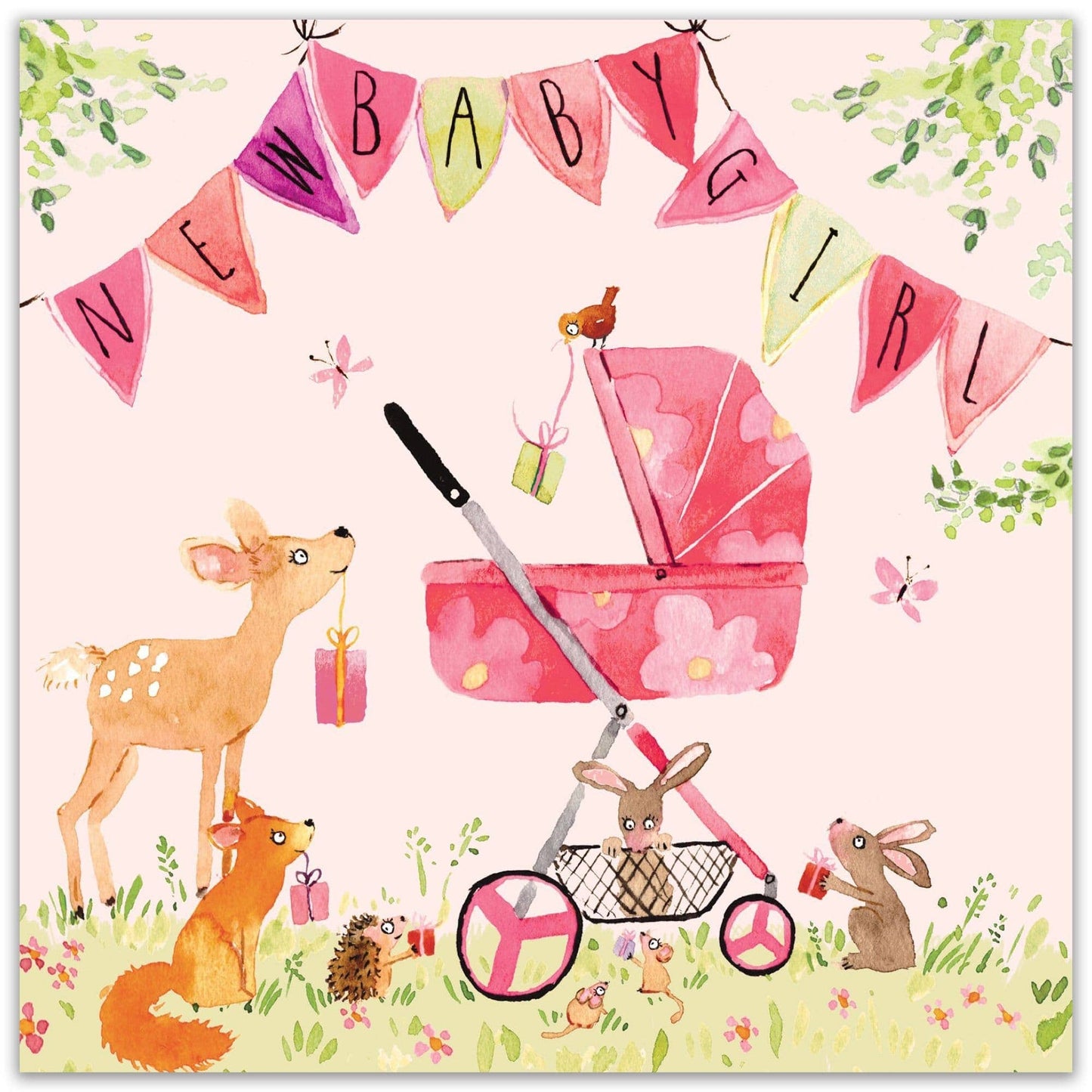 New Baby Girl Card Woodland