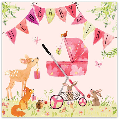 New Baby Girl Card Woodland