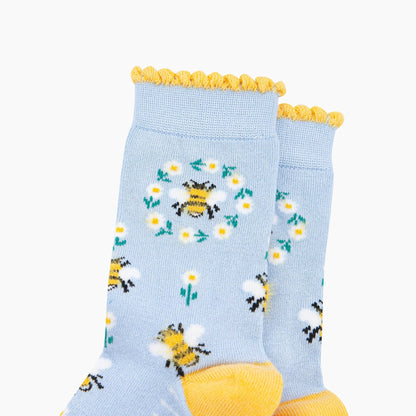 Bee Wreath Fluffy Bamboo Socks in Blue