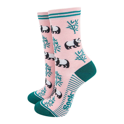 Women's Bamboo Socks - Light Pink/Green, Panda