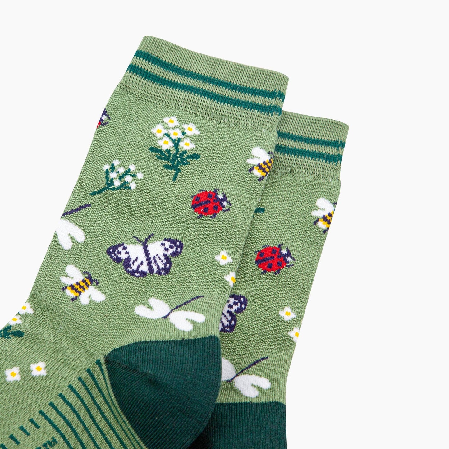 Garden Ladybird & Butterfly Bamboo Socks in Green