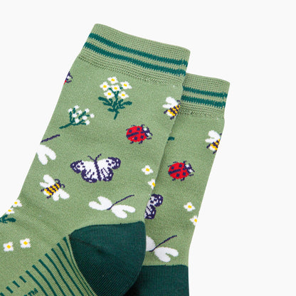 Garden Ladybird & Butterfly Bamboo Socks in Green