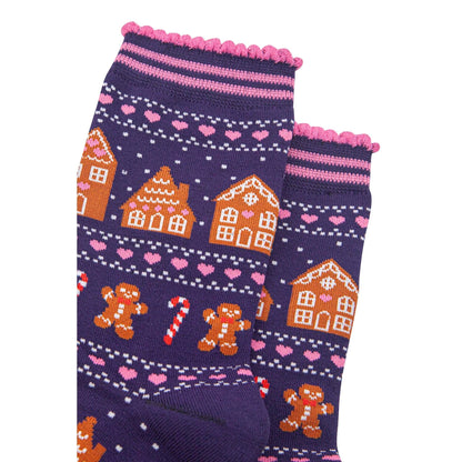 Women's Bamboo Socks - Navy Blue/Red, Gingerbread Fair Isle